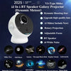 A white 12-in-1 BT Speaker Galaxy Projector displays various celestial objects like the Milky Way, planets, and nebulae.