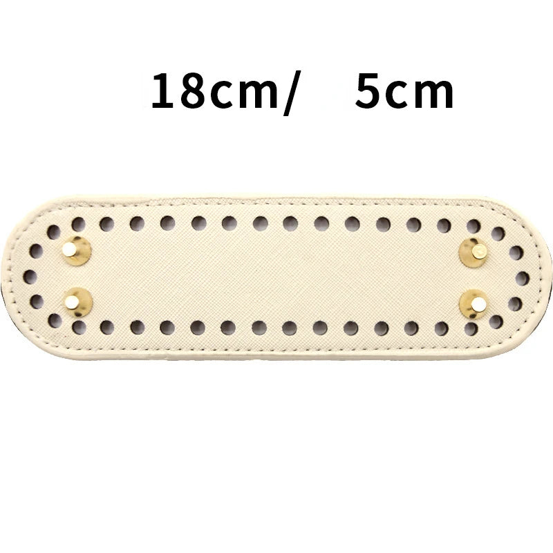 Light beige PU leather oval bag bottom with holes for DIY crochet and knitted bags