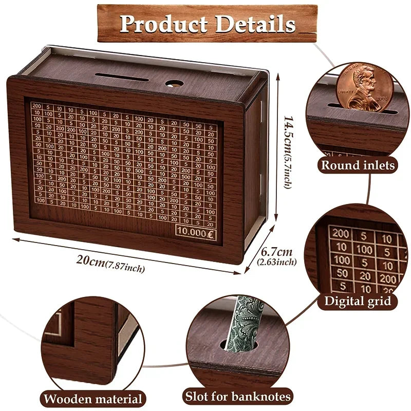 Wooden Savings Challenge Money Box