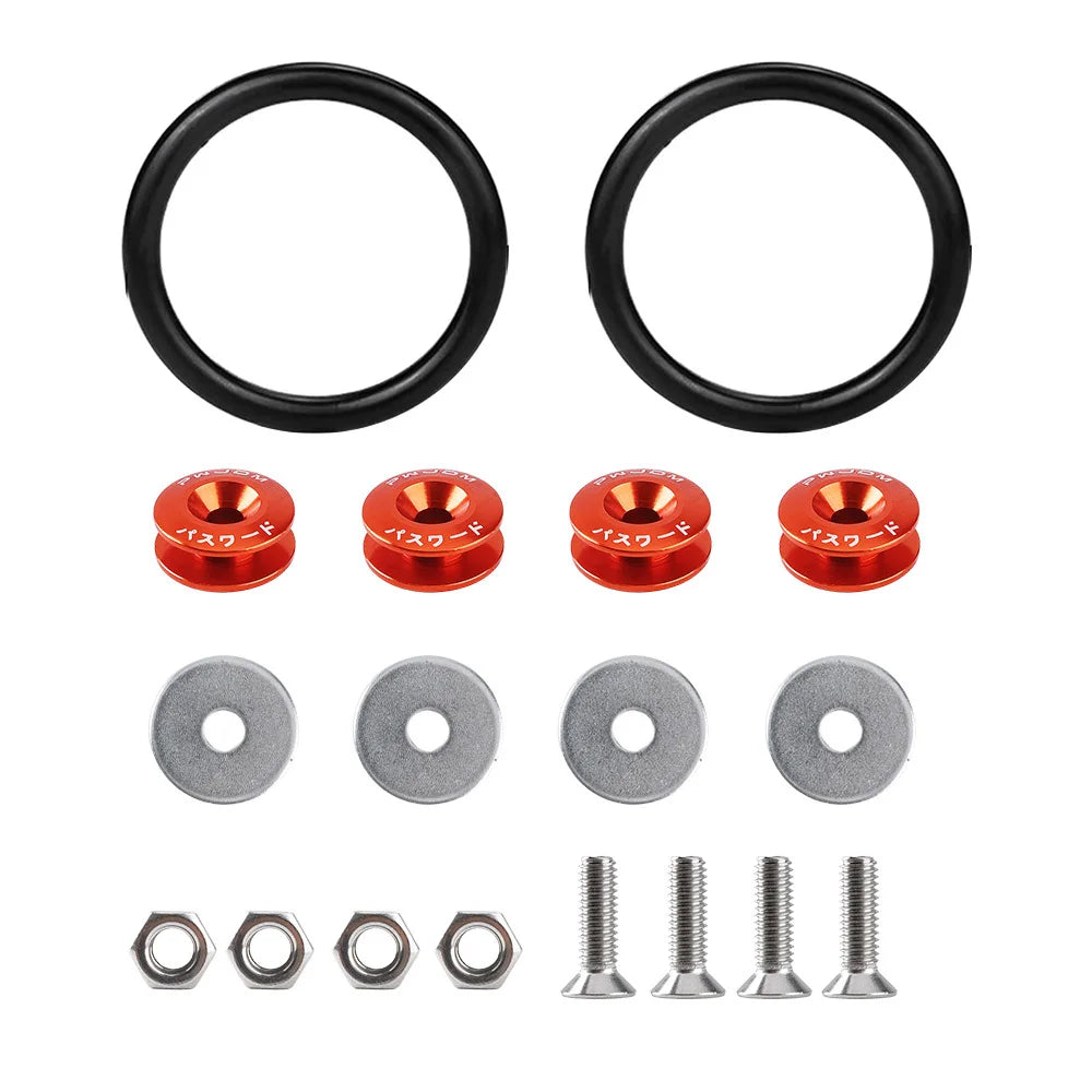 Kit of black aluminum quick release bumper fasteners including rings and screws