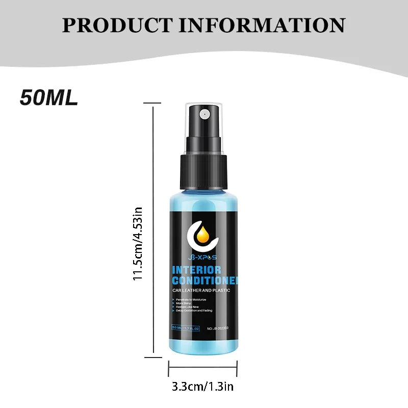 50ml bottle of interior conditioner for car leather and plastic with a gloss finish