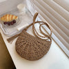 Handwoven Straw Semicircle Crossbody Bag with Tassel