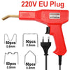 Red plastic welding hot stapler kit with various size metal rods and connector wires