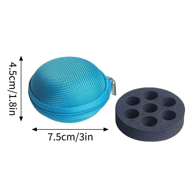 A teal mesh storage case for insulin or peptide vials, measuring 4.5cm x 7.5cm.