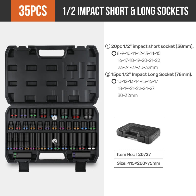 1/2 Inch Drive Impact Socket Set with Storage Rack (8-24mm)
