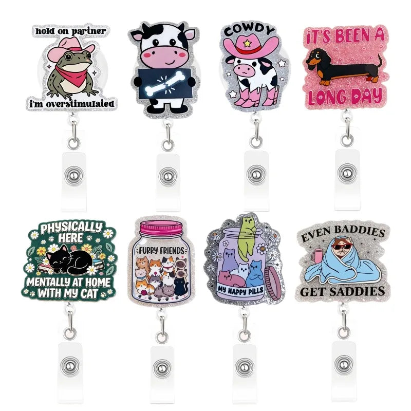 Cute Cat Acrylic ID Badge Reel with Retractable Clip