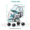 A transparent waterproof stroller rain cover with a mesh shield and a silver frame is shown against a white background.