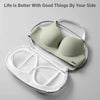 A light green care bra wash bag with a clear mesh interior is shown open, demonstrating features like machine wash help and s
