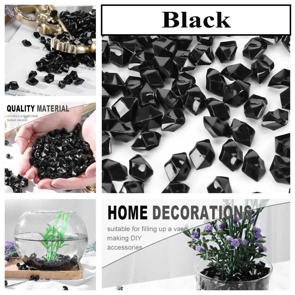 Black acrylic crushed ice gems used for vase fillers and home decorations
