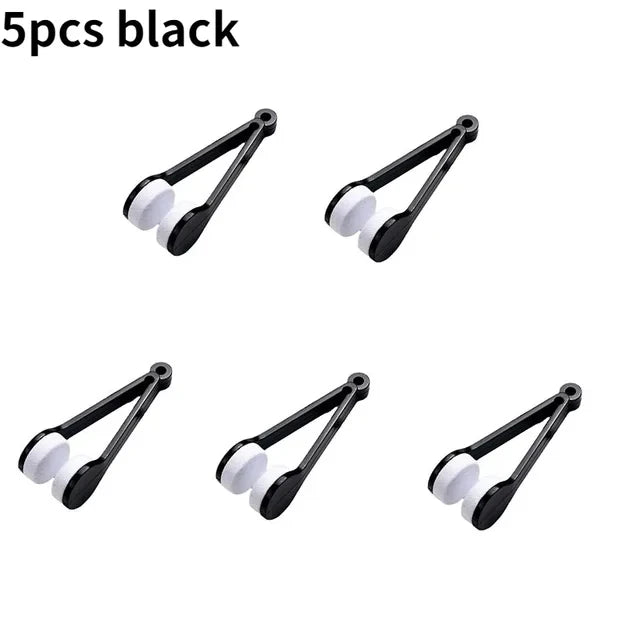 Five black portable double-sided glasses cleaning brushes with microfiber pads