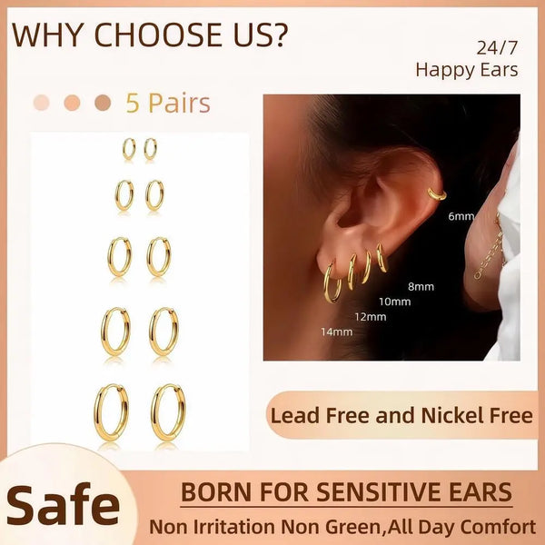 5-teiliges Gold-Plated Huggie-Hoop-Ohrring-Set