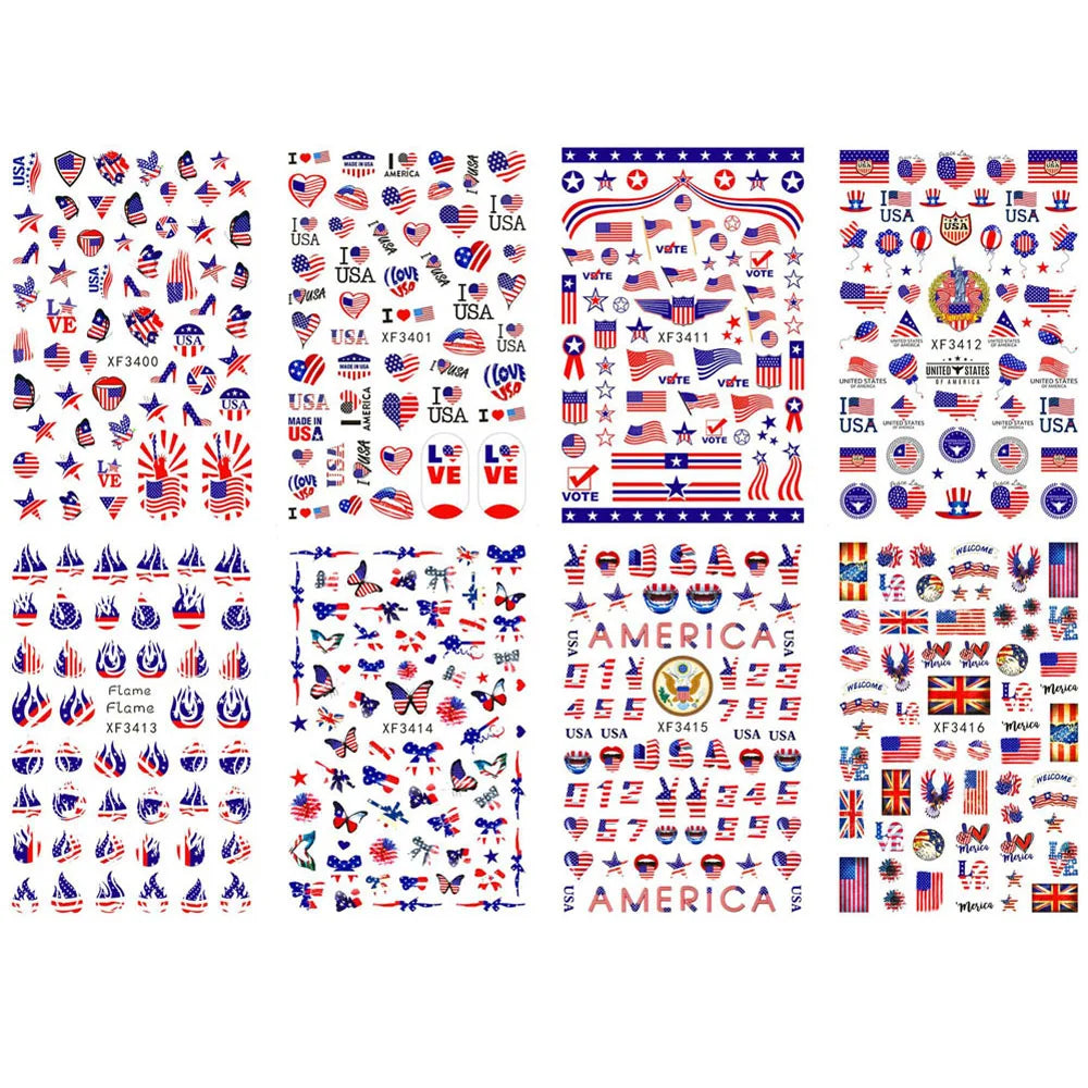 Patriotic American Flag Nail Art Stickers