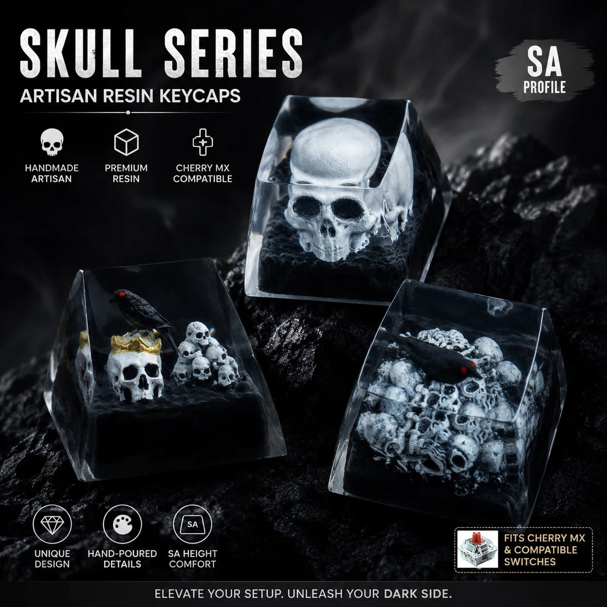 Gothic Skull Artisan Resin Keycap for Mechanical Keyboards