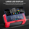 A red and black intelligent pulse repair charger with a large LCD display is shown on a dark background.