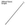 A straight stainless steel straw measuring 300mm long and 6mm in diameter.