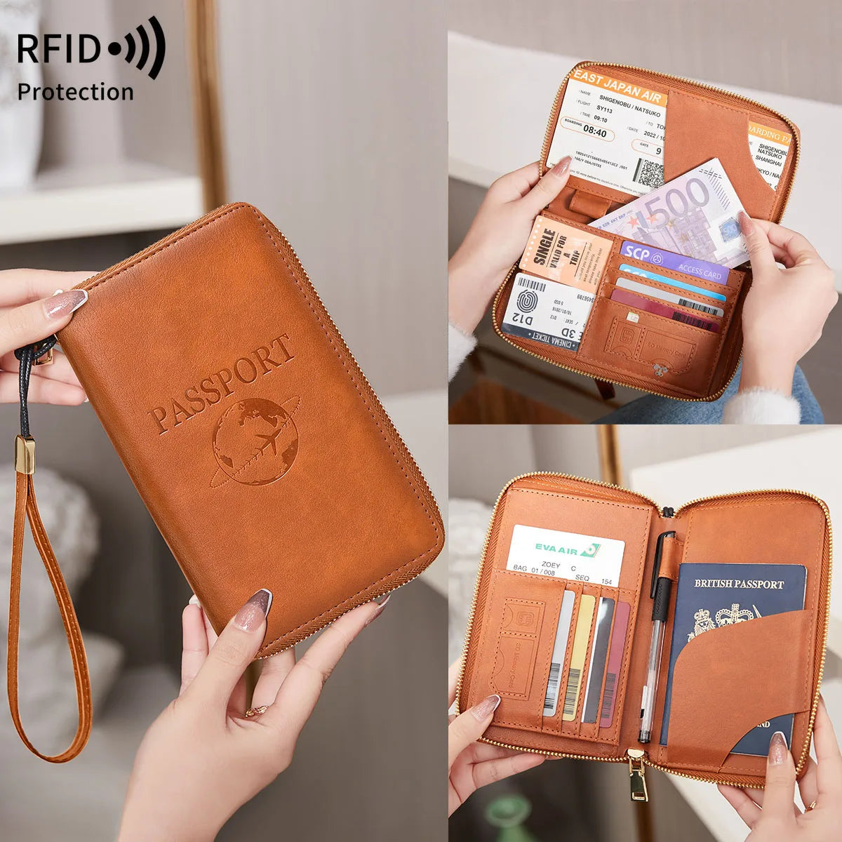 RFID-Blocking Travel Passport Holder with Card Slots