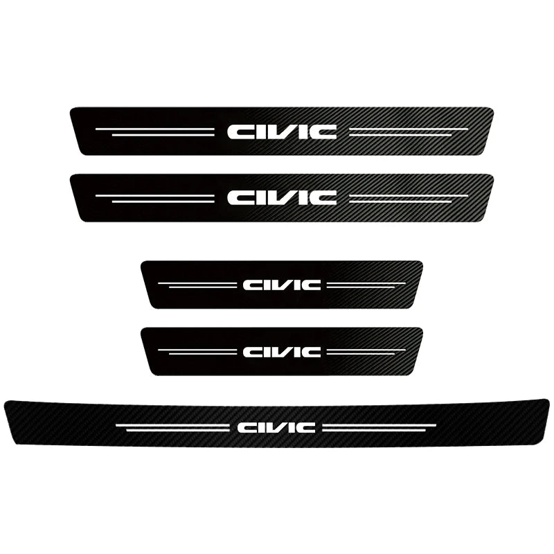 Four black carbon fiber door sill protector stickers for Honda Civic models