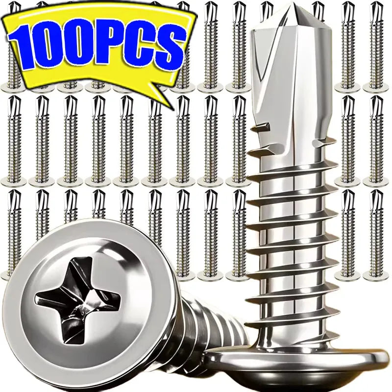410 Stainless Steel Self-Tapping Screws with Truss Head (100-Pack)