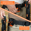 Hands demonstrate the durable tool pouch with a quick detach belt clip on a person's pants.