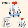 A set of 204 micro building blocks forming a cute white and black cat face figurine.