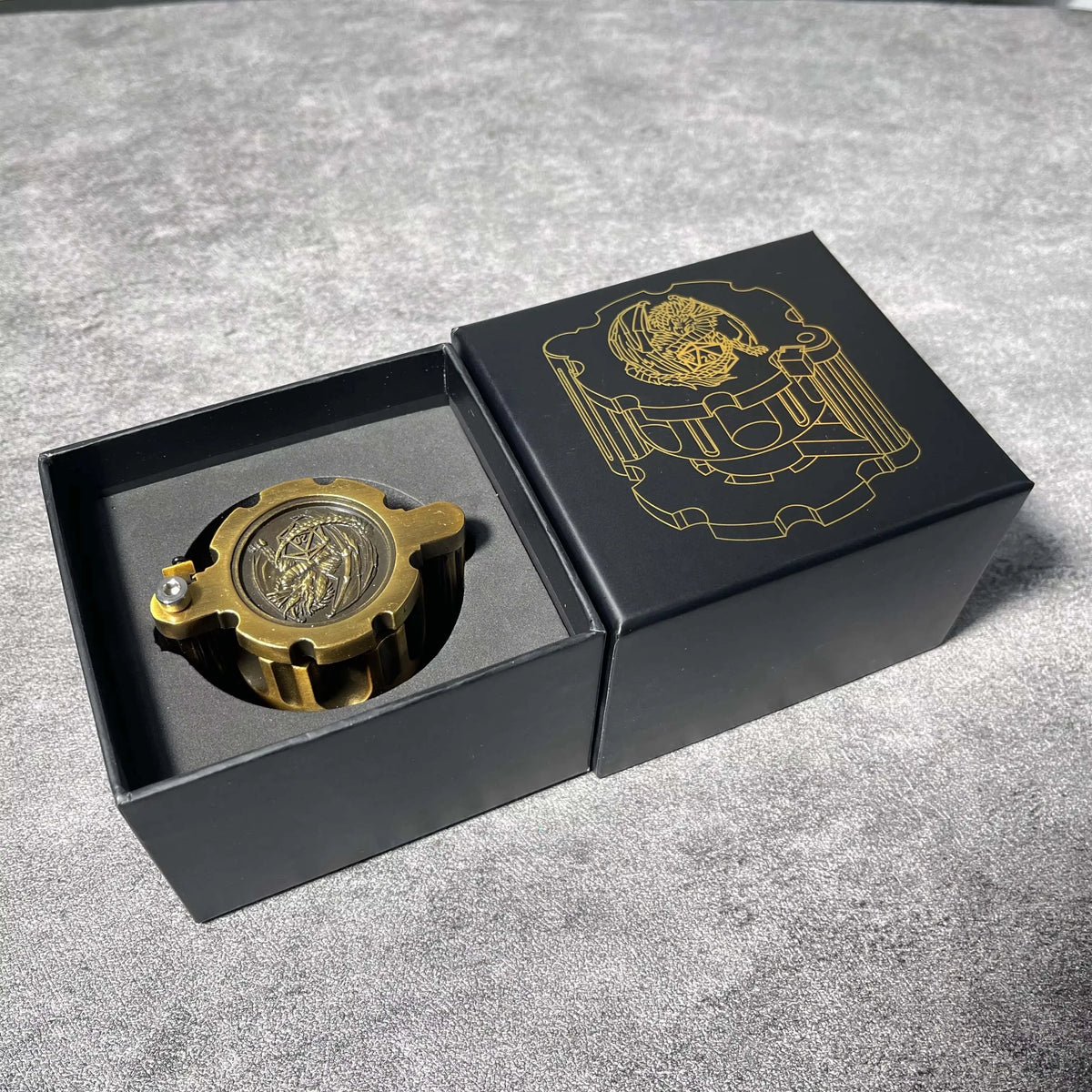 Golden Metal Revolver Dice Set for Tabletop RPGs
