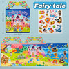 A set of fairy tale themed reusable sticker books and activity sheets for toddlers featuring princesses, animals, and magical
