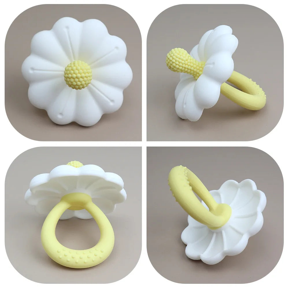 Flower-Shaped Silicone Baby Teether with Easy-Grasp Handle