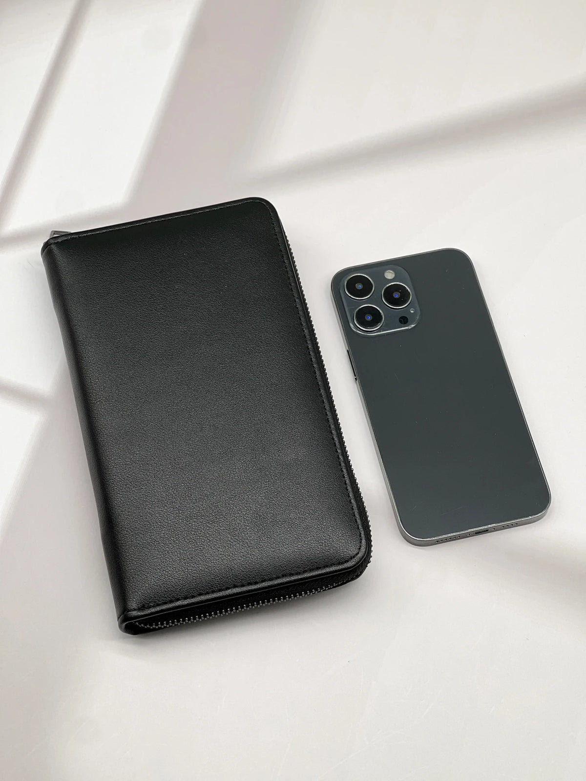 Classic Black Men's Leather Wallet with Phone Pocket