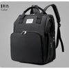 Black large capacity diaper bag backpack with a front pocket and changing mat feature