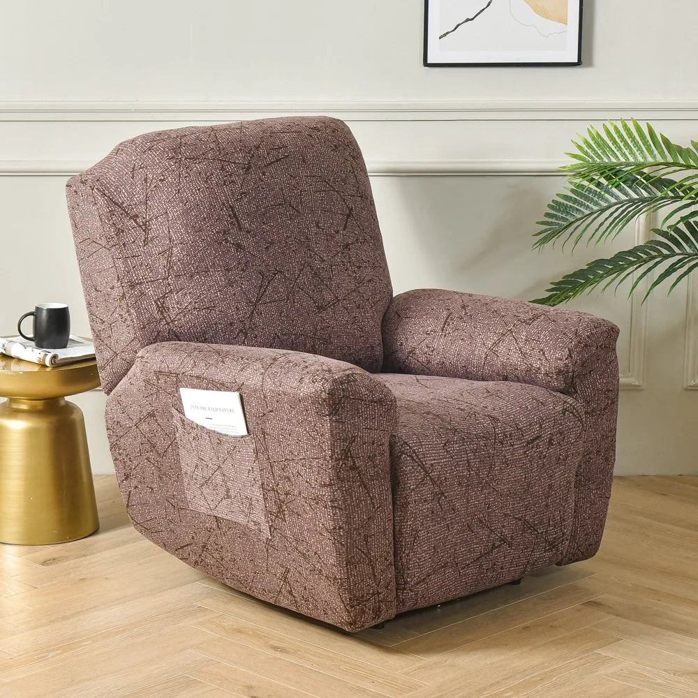 Printed Recliner Cover with Side Pocket — 4-Piece Set