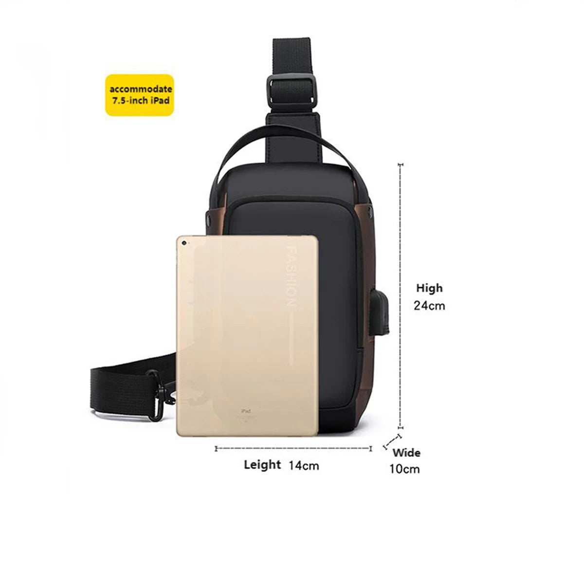 Men's Waterproof Anti-Theft Crossbody Bag with USB Charging Port
