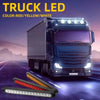 Truck led light bar with red yellow and white lights mounted on a truck grille.