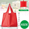 A bright red foldable reusable grocery bag shown in various states, including unfolded and folded.