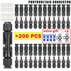 A collection of black photovoltaic connectors and extra gift components for PV cable.