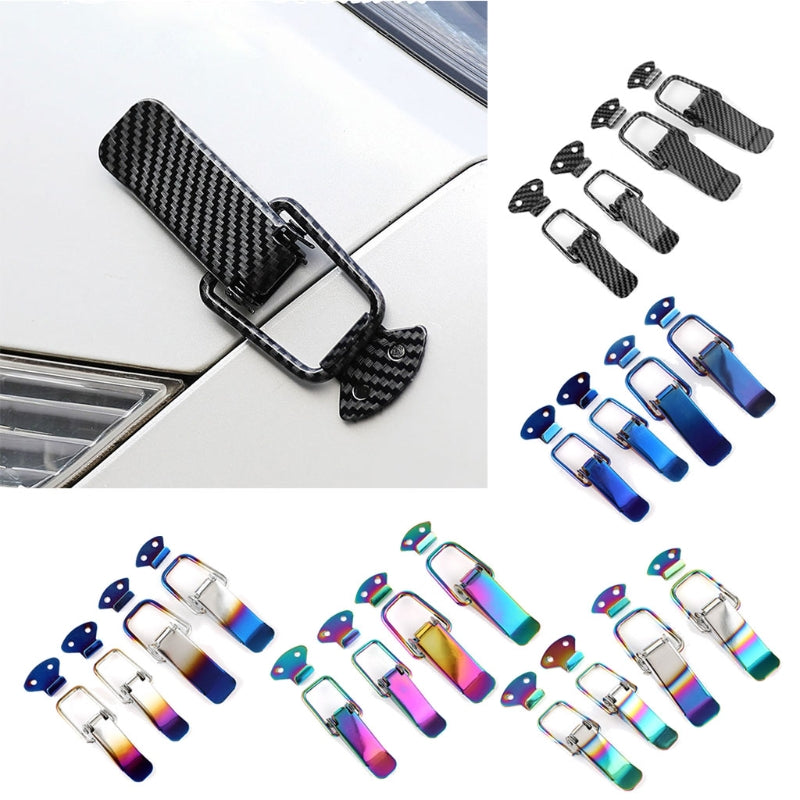 A set of carbon fiber rear trunk locking buckles and latch for cars.