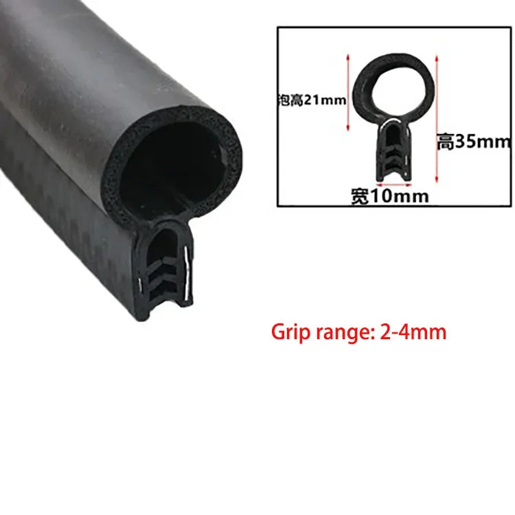 Black U-shaped EPDM rubber edge trim with a loop for sealing