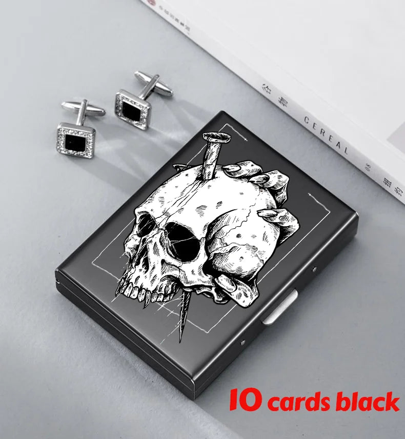 Skull Print Stainless Steel Credit Card Holder Wallet