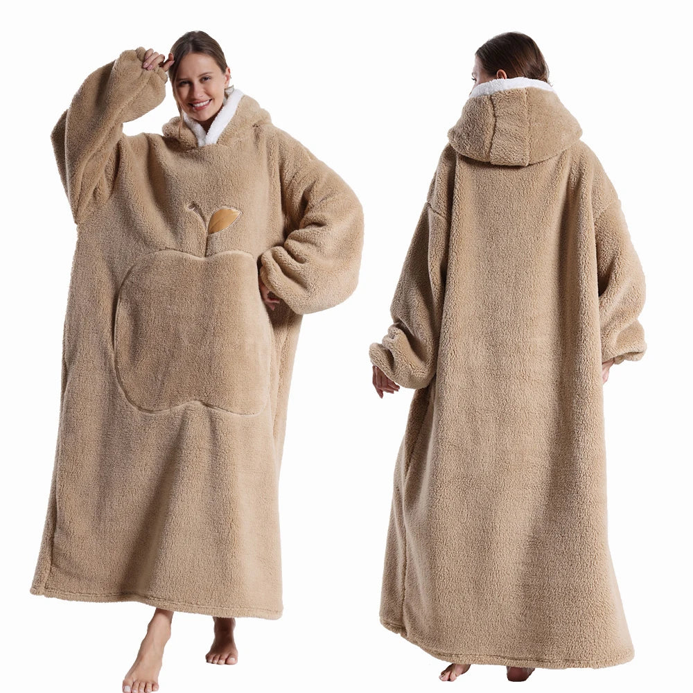Oversized Wearable Fleece Blanket Hoodie with Sleeves