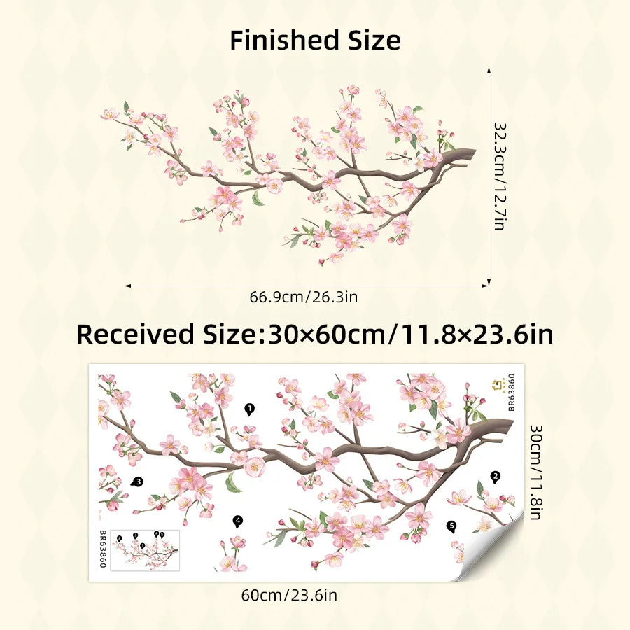 Peach Tree Branches Bird Cage Wall Decal