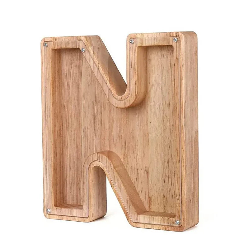 Wooden Alphabet Piggy Bank – Educational Coin Savings Box