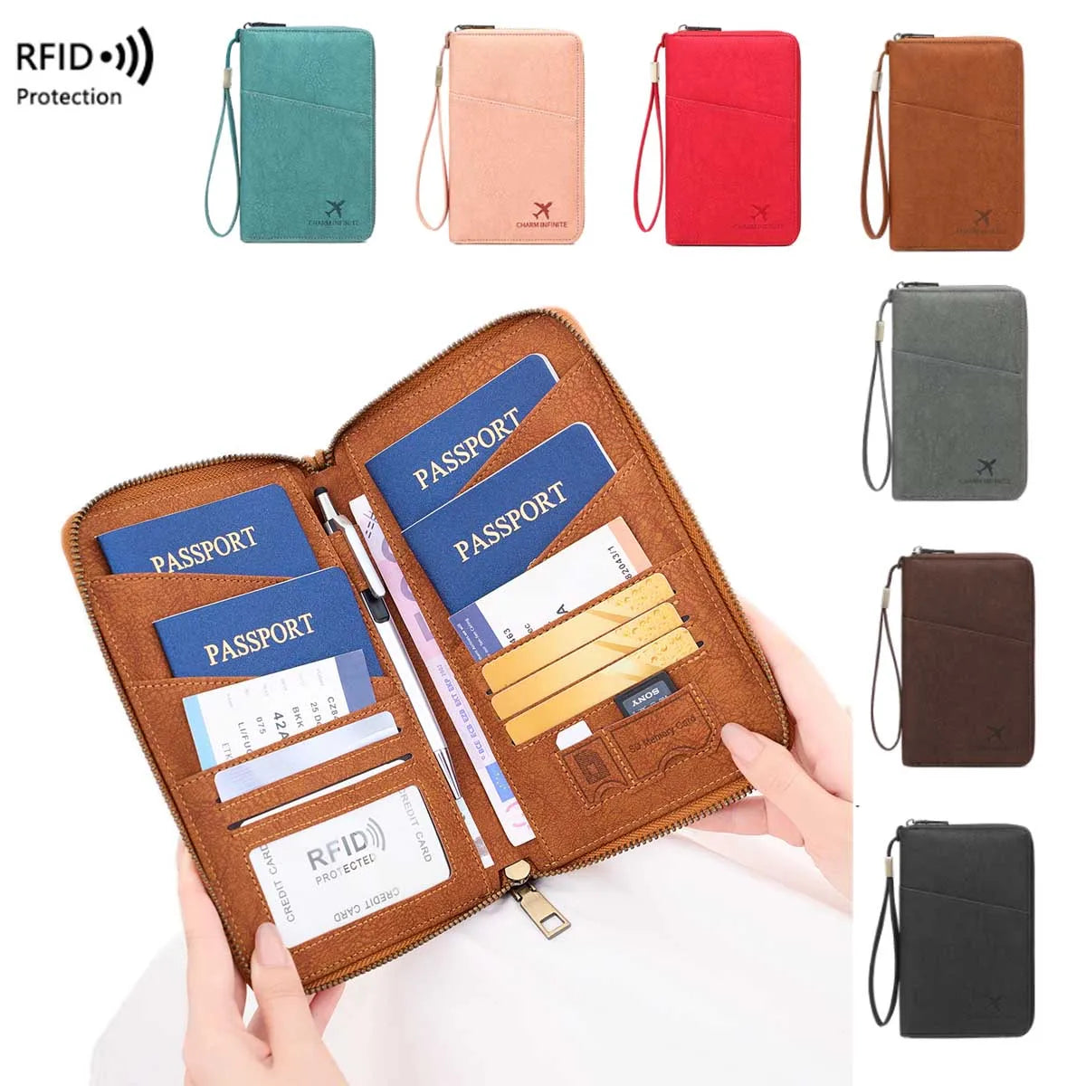 RFID Blocking Travel Passport Holder and Document Organizer