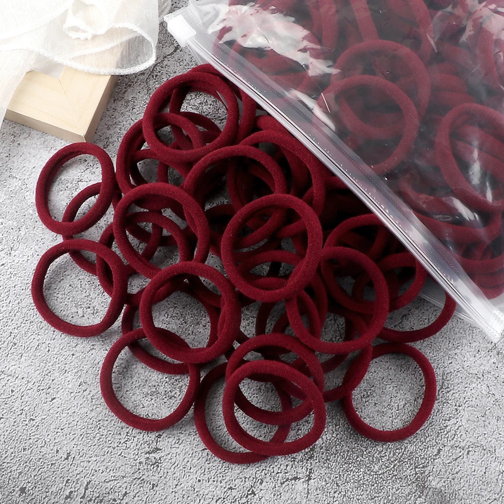 50-Pack Solid Color Elastic Hair Ties for Women & Girls
