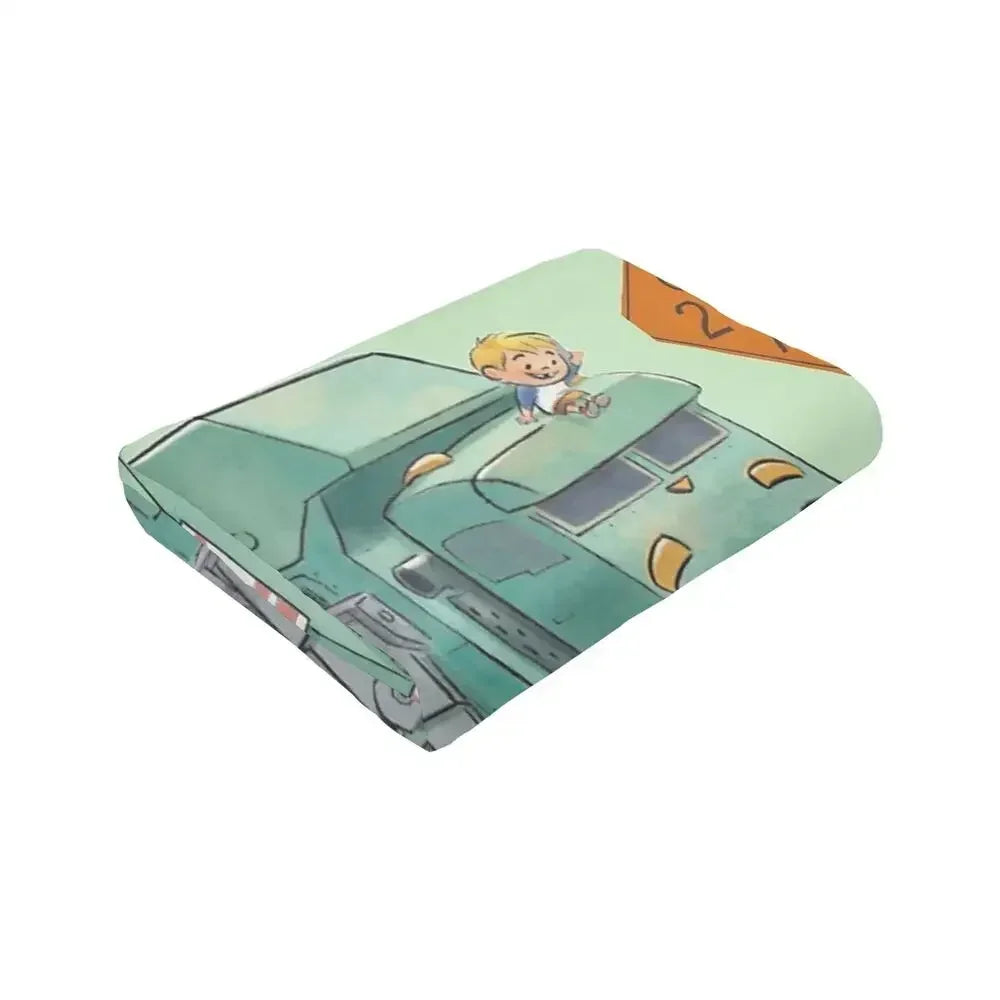 Cozy Cartoon Trash Truck Flannel Throw Blanket