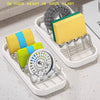 W-shaped stainless steel soap holder with drainage tray featuring yellow, green, and blue soap bars.