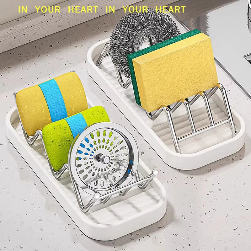 W-shaped stainless steel soap holder with drainage tray featuring yellow, green, and blue soap bars.