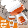 A hand holds an orange and white antibacterial wall repair paint roller kit with a brush.