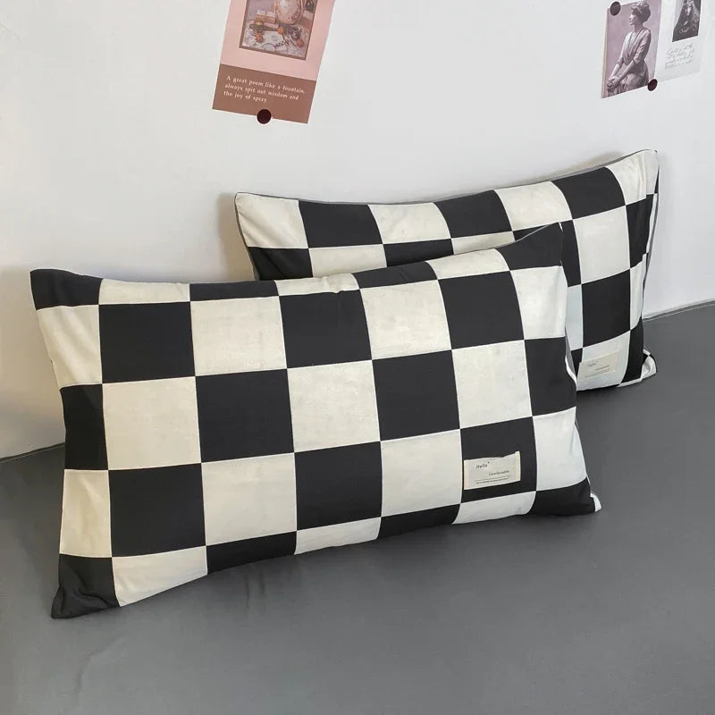 Black and White Plaid Duvet Cover Set with Pillowcases