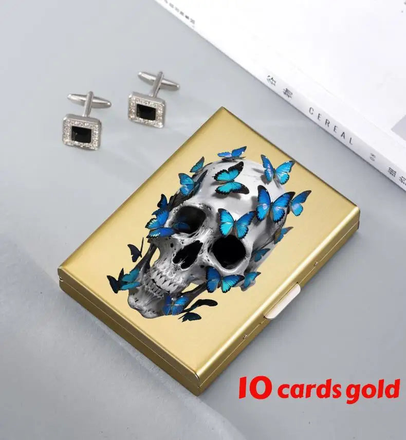 Skull Print Stainless Steel Credit Card Holder Wallet