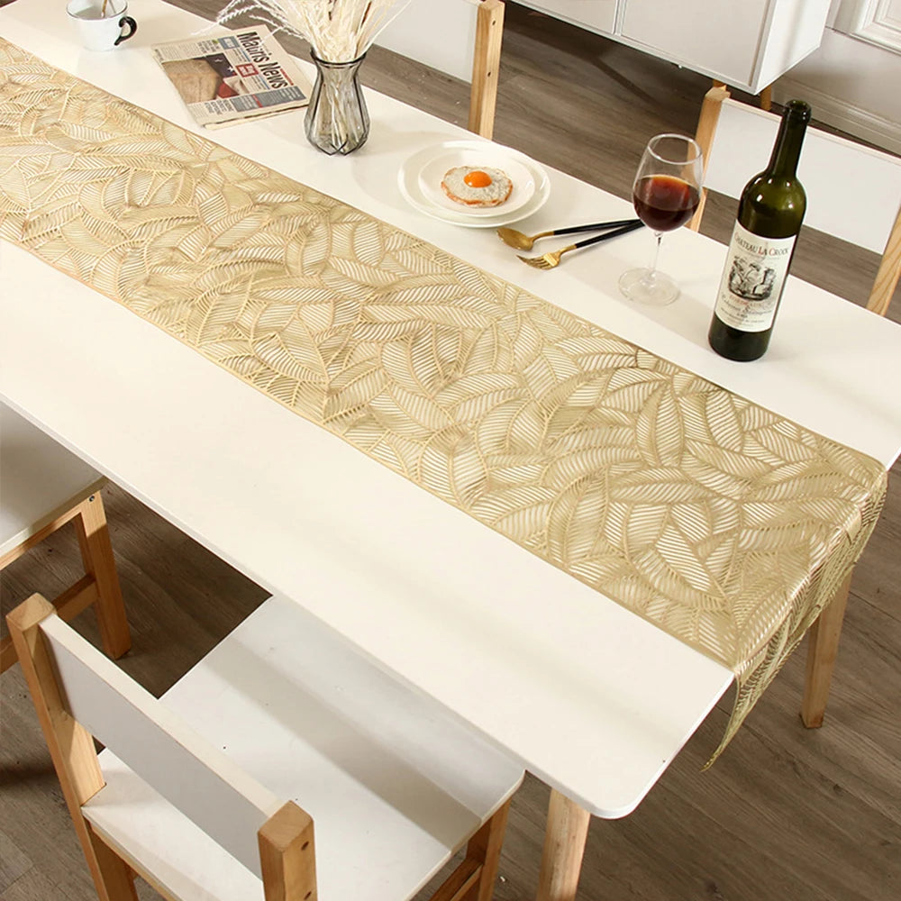 Elegant Hollow Leaf Gold Table Runner for Weddings & Everyday Dining