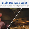 A hand holds a compact flashlight with an RGB side light, demonstrating its adaptability from soft glow to smart signals.